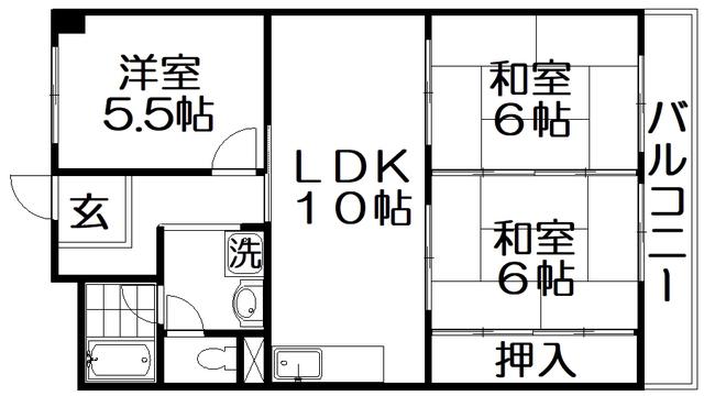 奥野マンション(3LDK/2階)の間取り写真