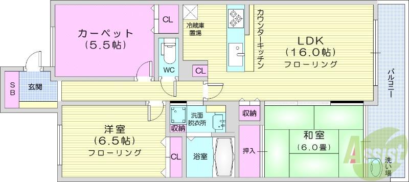 ダイアパレスアルティスタ長町公園(3LDK/4階)の間取り写真