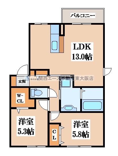 レジオンドヌール(2LDK/1階)の間取り写真