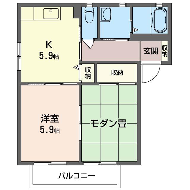 バリュージュ城山四番館(2K/2階)の間取り写真