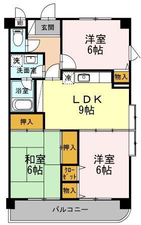 サニーヒルズK(3DK/4階)の間取り写真