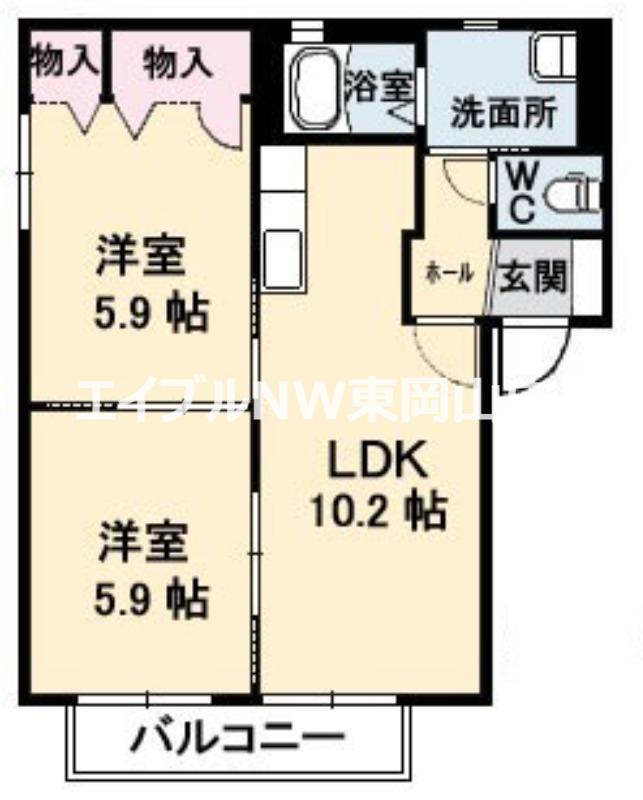 ラ・パルテール旭川 壱番館(2LDK/2階)の間取り写真