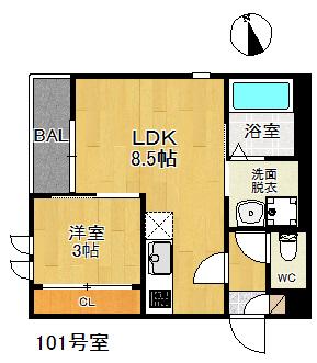 GRANDTIC別府(1LDK/1階)の間取り写真