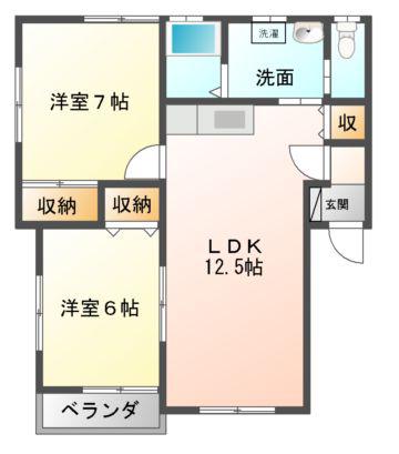 クレアローザ長者(2LDK/2階)の間取り写真