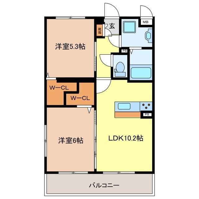 ユーミー三葛(2LDK/2階)の間取り写真
