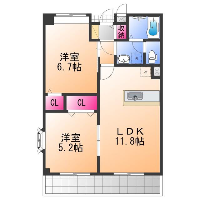 グレイス恵風(2LDK/3階)の間取り写真