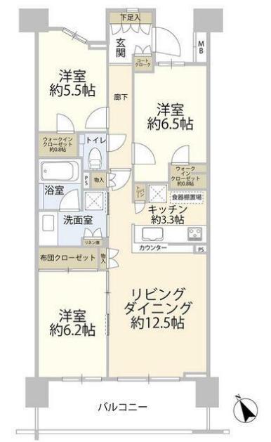 パークホームズ調布桜堤通(3LDK/5階)の間取り写真