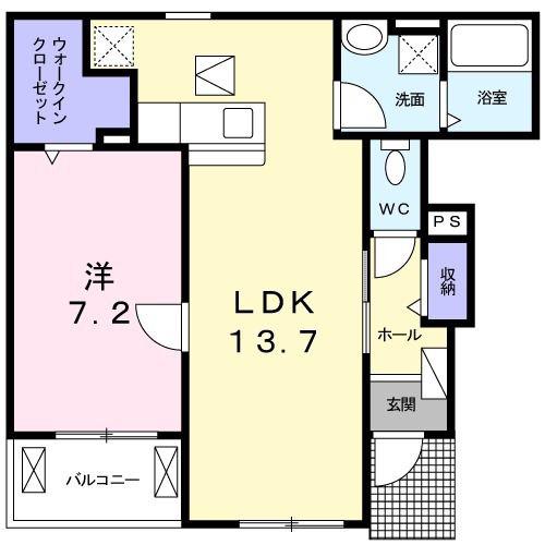 クレールB(1LDK/1階)の間取り写真