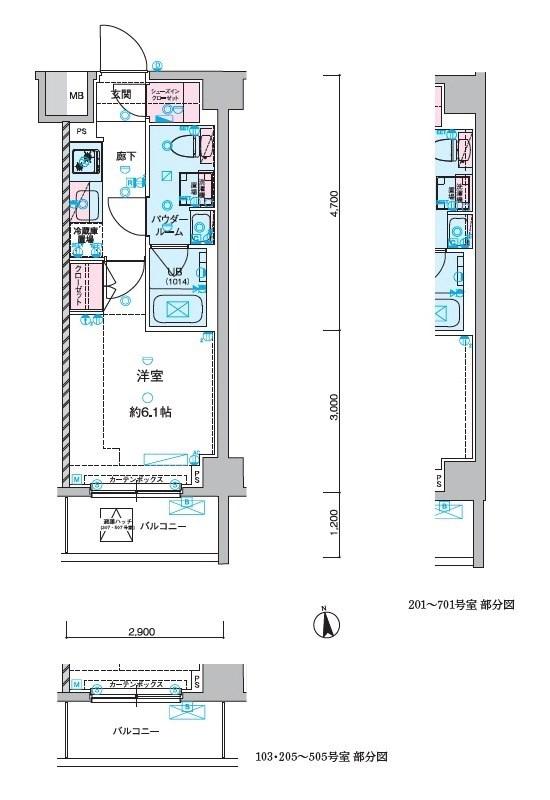ジェノヴィア谷塚(1K/3階)の間取り写真