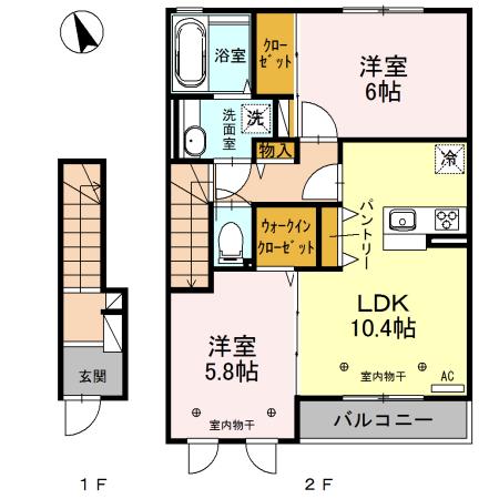 エール リヴェール C(2LDK/2階)の間取り写真