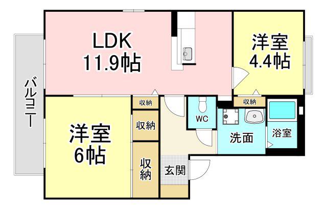 ディアス茶屋の原  B棟(2LDK/2階)の間取り写真