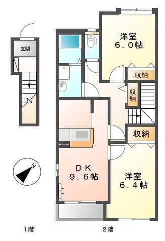 メイプル一色(2DK/2階)の間取り写真