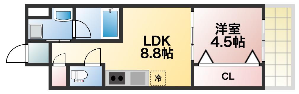 WARM天下茶屋(1LDK/5階)の間取り写真