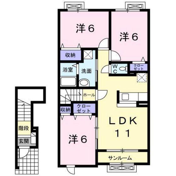 ヴィラージュ ガンクA(3LDK/2階)の間取り写真