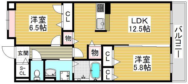 ドルチェ西五百住(2LDK/1階)の間取り写真
