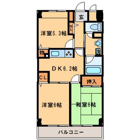 パークヒルズ鷺沼弐番館(3DK/2階)の間取り写真