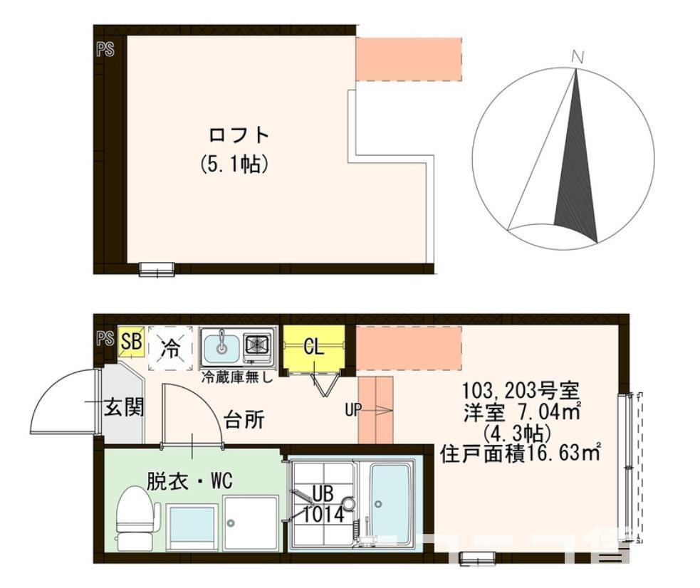 ハーモニーテラス梅島V(ワンルーム/1階)の間取り写真