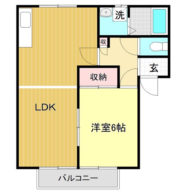 ハイツ北小松(1LDK/1階)の間取り写真