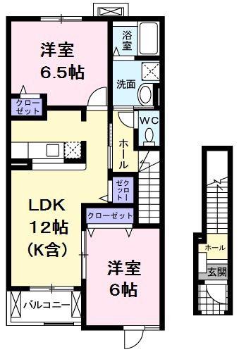 ファイン・ヒルB(2LDK/2階)の間取り写真