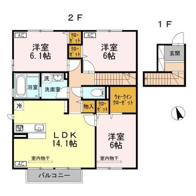 クレールヴィラ優 B棟(3LDK/2階)の間取り写真
