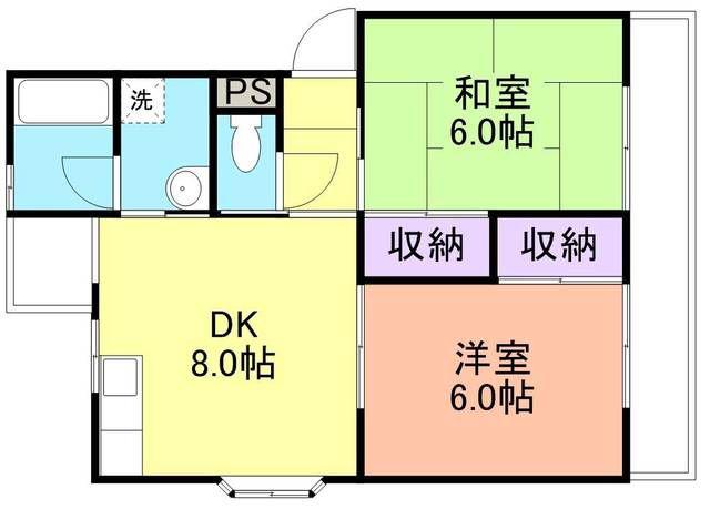 ハイツマンボウ(2DK/1階)の間取り写真