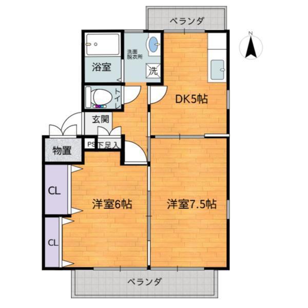 パルテ八山田C棟(2DK/2階)の間取り写真