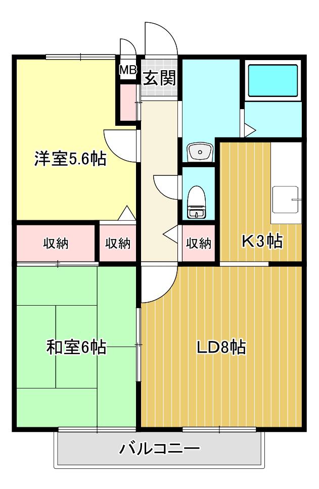 ピュアニス箕面(2LDK/2階)の間取り写真