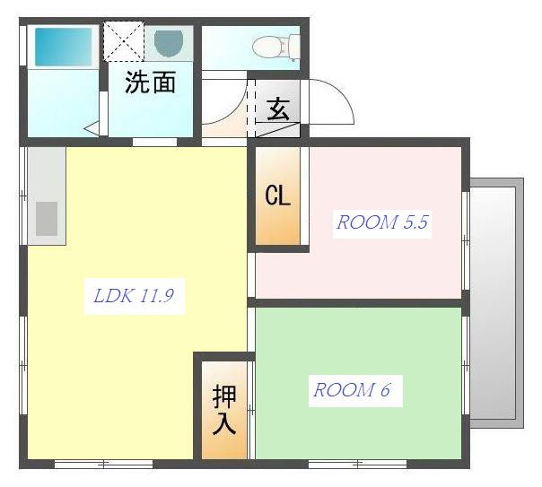 ミライクルアパート(2LDK/1階)の間取り写真