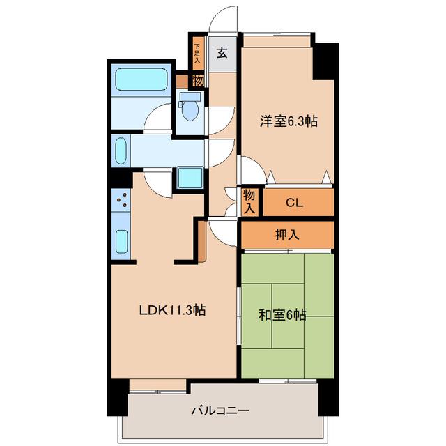 木町通シティハウス北一番丁(2LDK/7階)の間取り写真