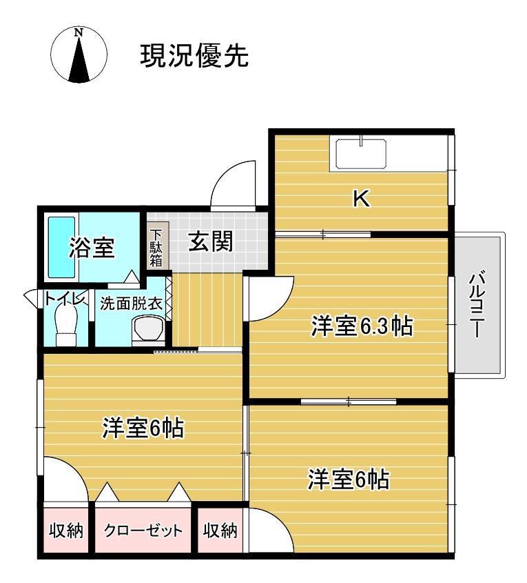 フレグランス江南B(3K/1階)の間取り写真