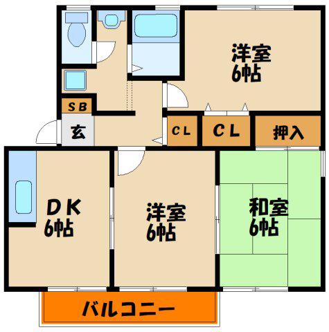ウッディ枝吉(3DK/1階)の間取り写真