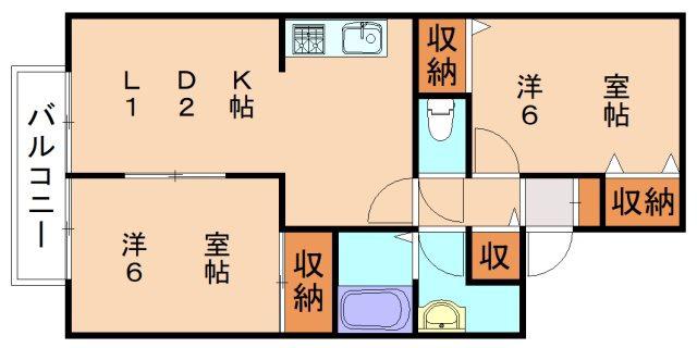 ナチュール日の里(2LDK/2階)の間取り写真