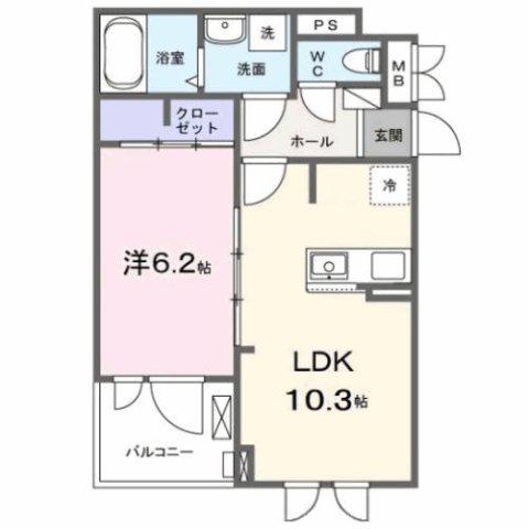 ラフィナート ナガタ(1LDK/2階)の間取り写真