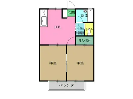 コーポ森笠B(2DK/2階)の間取り写真