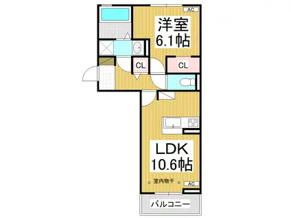 ライフコア南俣(1LDK/2階)の間取り写真