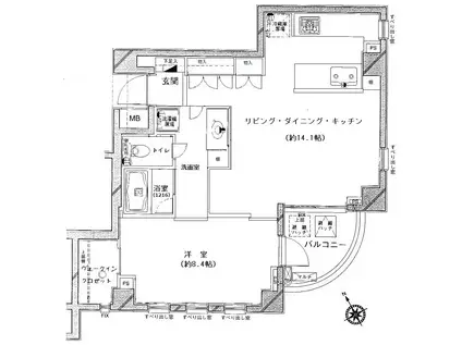 デュオスカーラ用賀(1LDK/4階)の間取り写真
