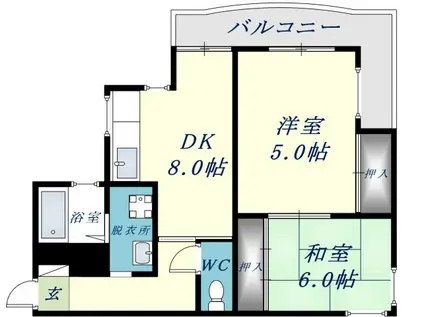 天王田ファミリーハイツ2番館(2DK/4階)の間取り写真