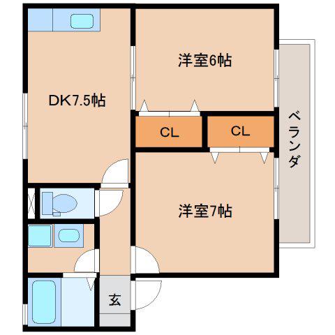 ウィルモア B(2DK/2階)の間取り写真