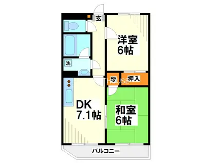 京王線 調布駅 徒歩1分 5階建 築31年(2DK/2階)の間取り写真