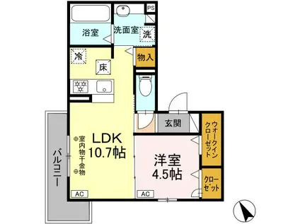 東田中PJVI(1LDK/1階)の間取り写真