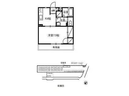 リビエール倉敷C棟(1K/1階)の間取り写真