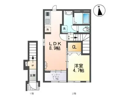 パリスM(1LDK/2階)の間取り写真