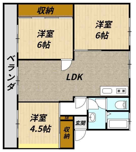 レインボータウン有秋台(3LDK/4階)の間取り写真