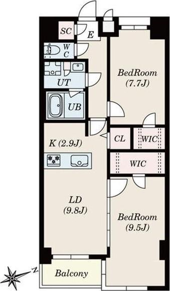 S-RESIDENCE神沢AFFORD(2LDK/5階)の間取り写真