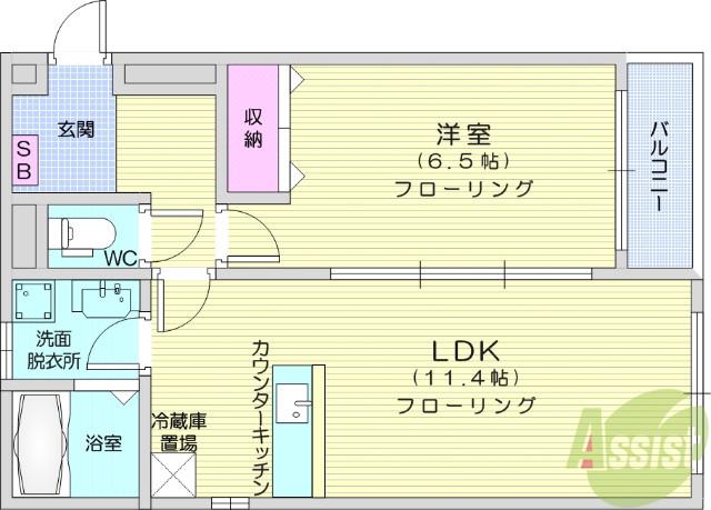 シャインパレス(1LDK/3階)の間取り写真