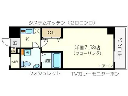 大阪プレステージアコモデーション(1K/2階)の間取り写真