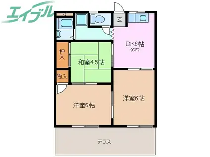 フォーブル錦 B棟(3DK/1階)の間取り写真