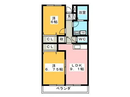 ジェンティーレ(2LDK/4階)の間取り写真