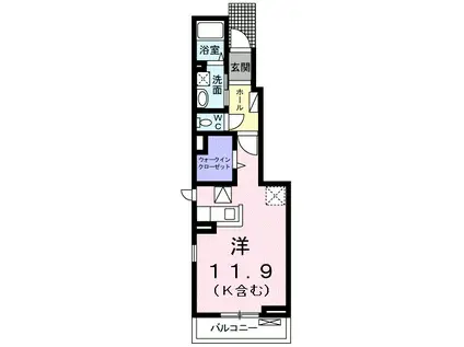 オーベル・シュタイン 1KHT(ワンルーム/1階)の間取り写真