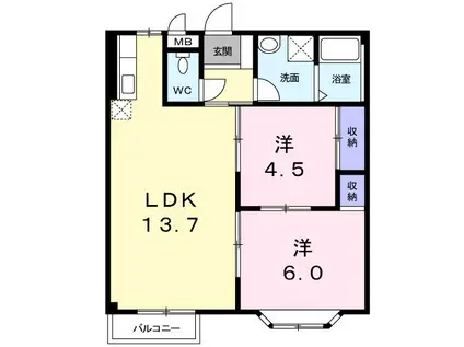 ヴェルメゾン小川(2LDK/1階)の間取り写真